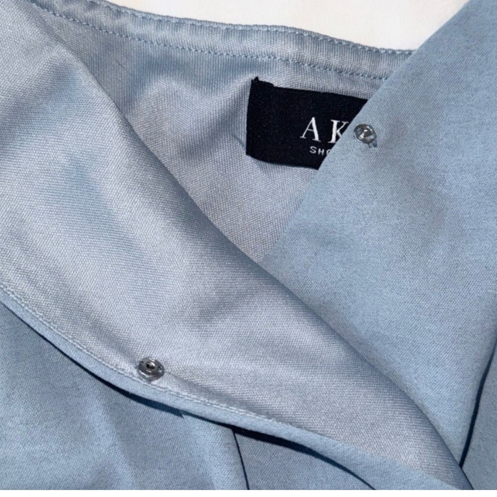 AKIRA Romper Flowing Layered Bottom Vacation Blue Gray Size Large - Picture 7 of 11